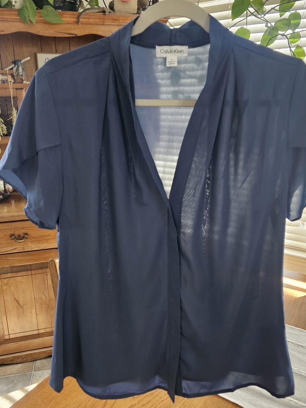 Calvin Klein Navy Short-Sleeve V-Neck Blouse